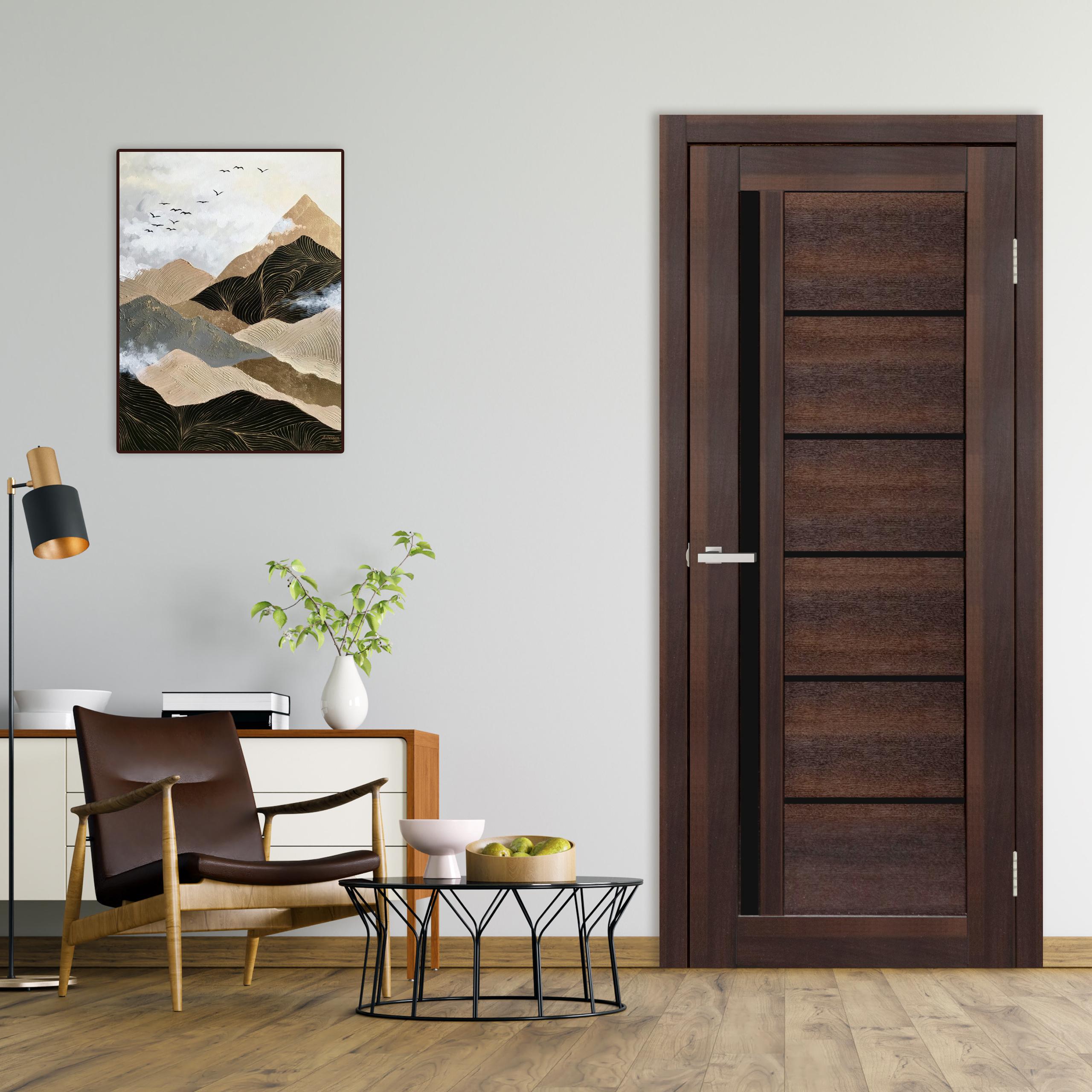 Двери Англия стекло черное 2000х700 мм Каштан (60901)