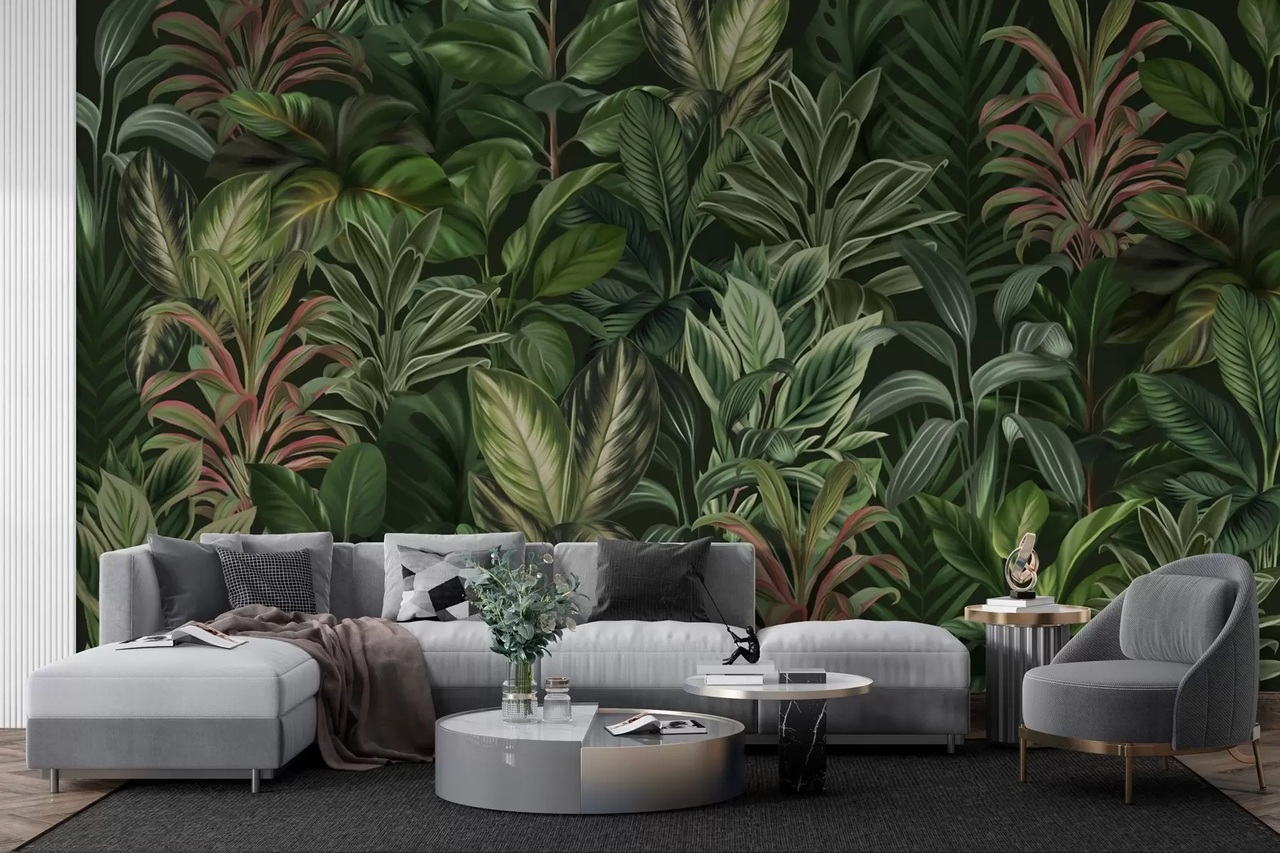 Фотообои флизелиновые Styleo Густые тропические листья w02126 400х250 см Зеленый