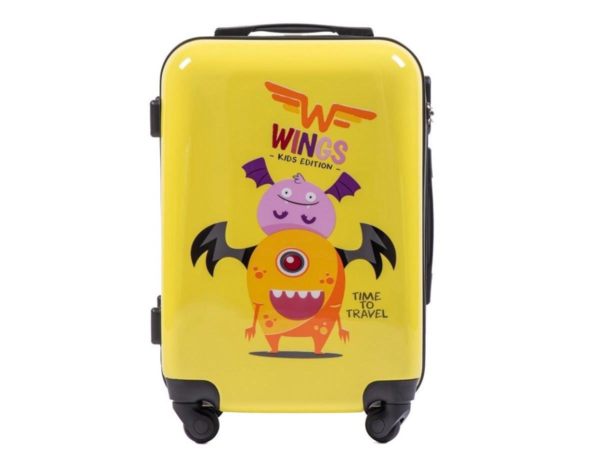 Валіза Wings Monster серія Kids Edition пластикова дитяча мала ручна поклажа на 4 колесах Жовтий