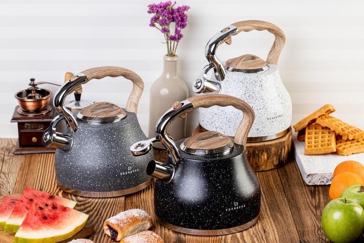 Чайник з мармуровим покриттям Edenberg зі свистком та тришаровим капсульним дном 3 л Black (EB-8843) - фото 4 Чайник з мармуровим покриттям Edenberg зі свистком та тришаровим капсульним дном 3 л Black (EB-8843) - фото 4