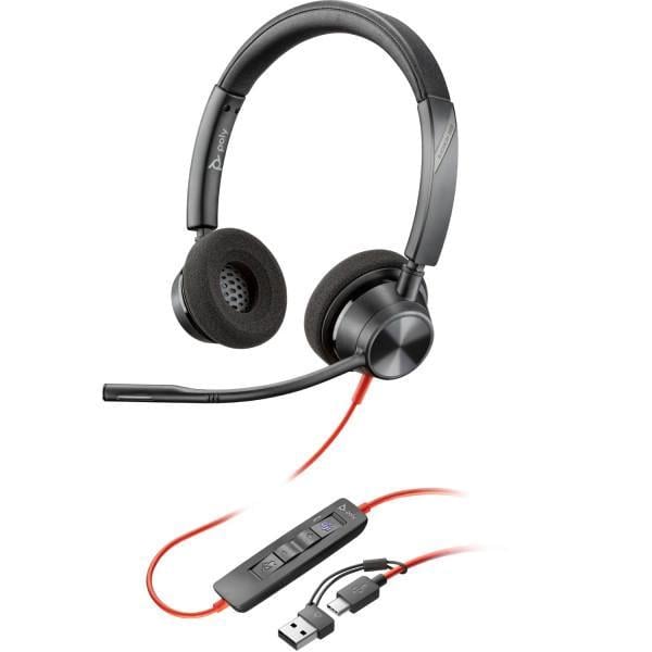 Гарнитура стерео Poly BlackWire C3320M USB‑C с переходником USB‑A микрофон Черный (630399)