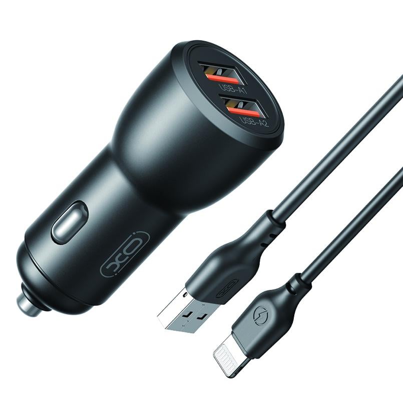 Зарядное устройство автомобильное XO CC55 QC18W+USB12W и Lightning кабель Черный (XO-CC55+L)