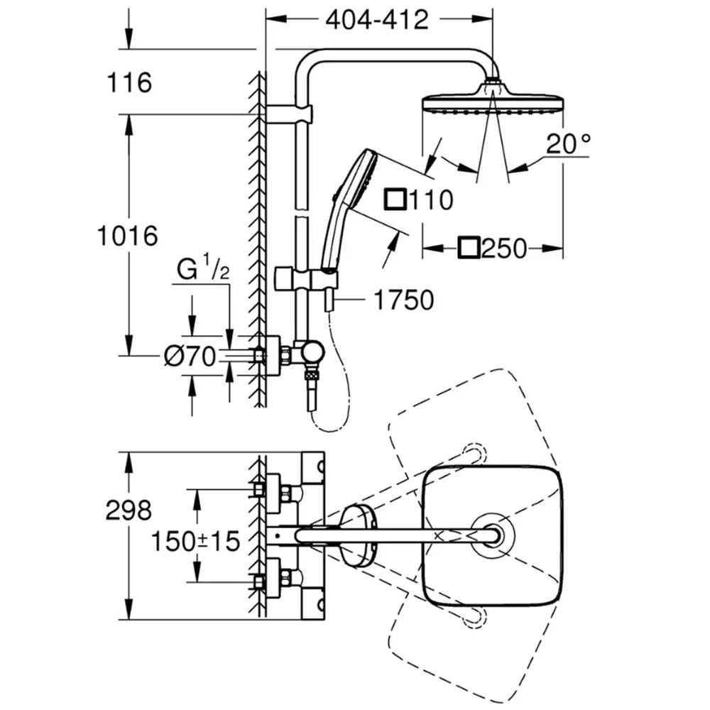 Душевая система Grohe Tempesta Cosmopolitan System 250 Cubе с термостатом (26689000) - фото 10