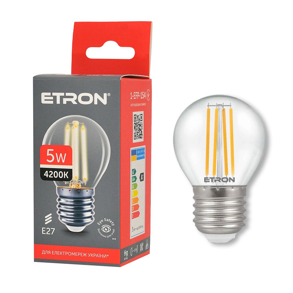 Светодиодная филаментная лампа ETRON Filament 1-EFP-154 G45 E27 5W 4200K Прозрачный (13754) Светодиодная филаментная лампа ETRON Filament 1-EFP-154 G45 E27 5W 4200K Прозрачный (13754)