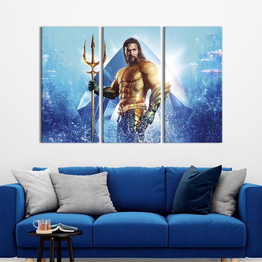 Картина на холсте триптих Супергерой Аквамен 156x100 см (1452-31)