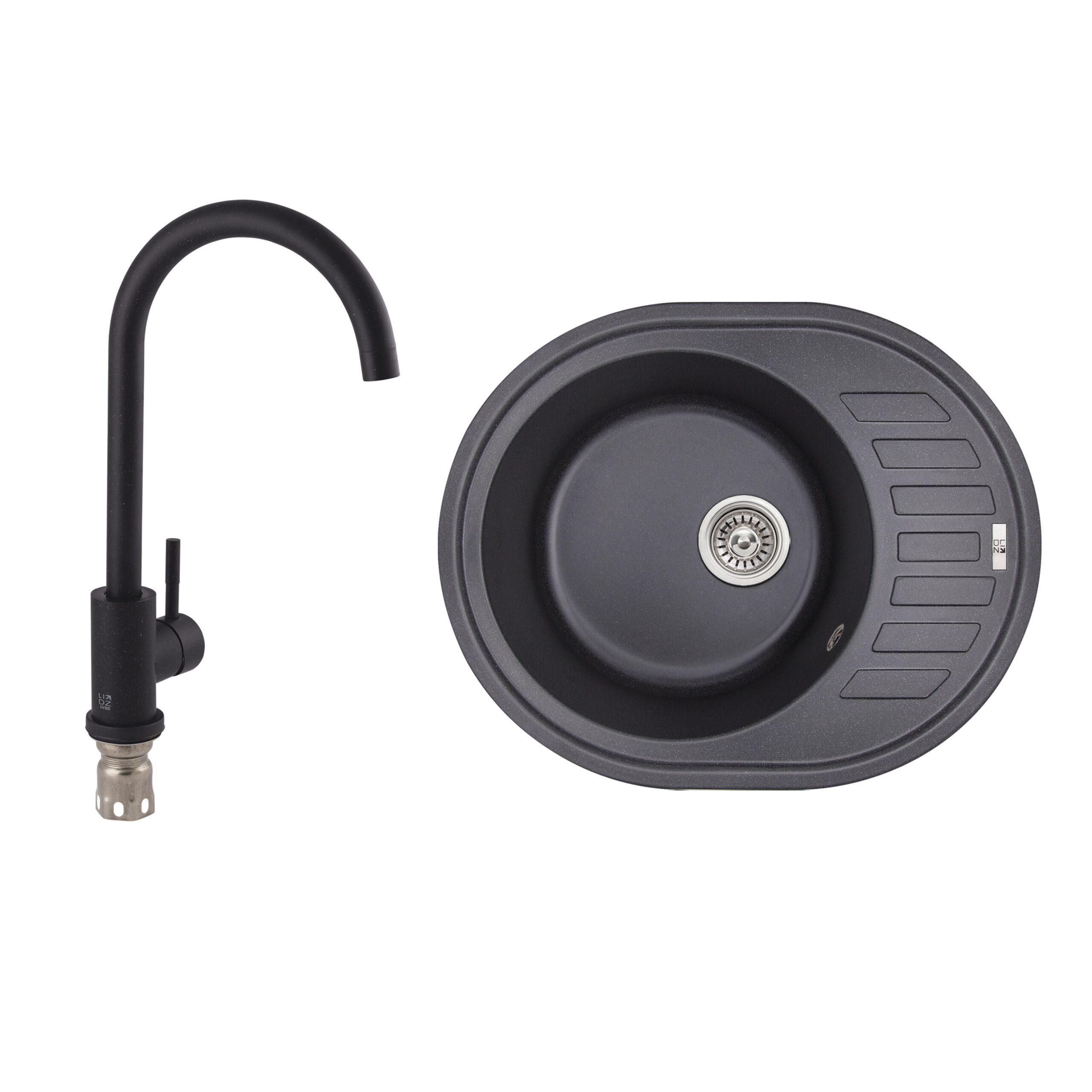 Мойка кухонная Lidz 620x500/200 BLA-03 (LIDZBLA03620500200)/смеситель для кухни Aria 015F BLA (k35)