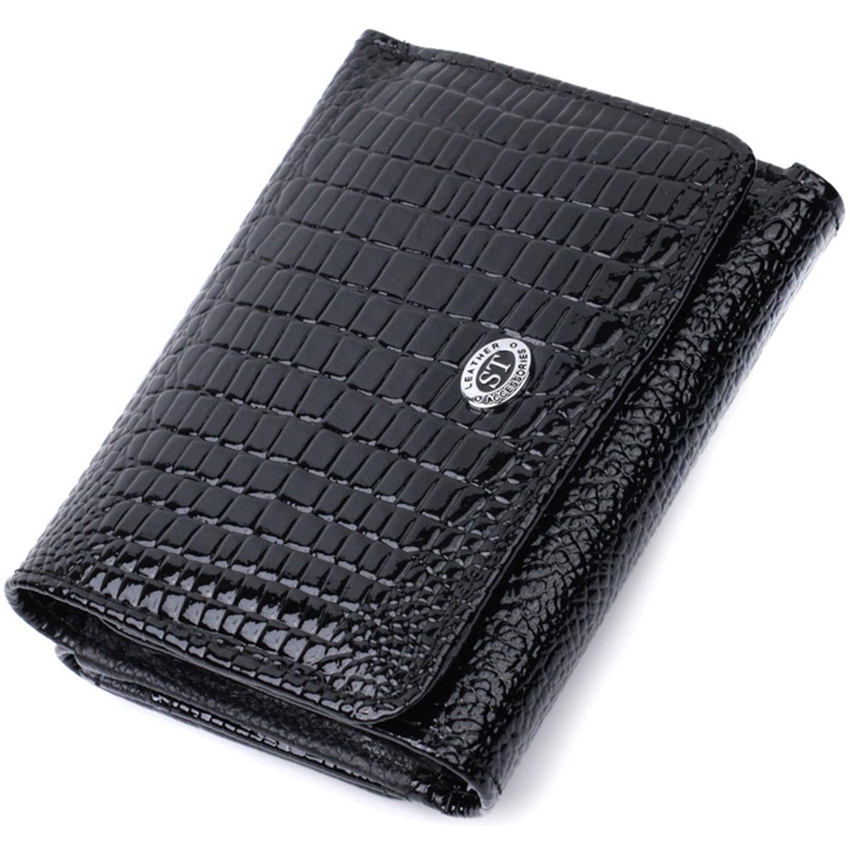 Кошелек женский ST Leather 22732 с тиснением под рептилию из лакированной кожи Черный (168-136-22732)