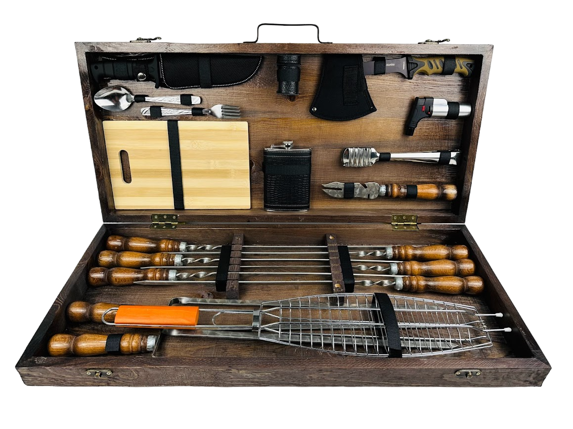 Набор шампуров подарочный Шашлычный Лайт Кизляр в деревянном кейсе на 36 предметов (106-10-KS-7509)