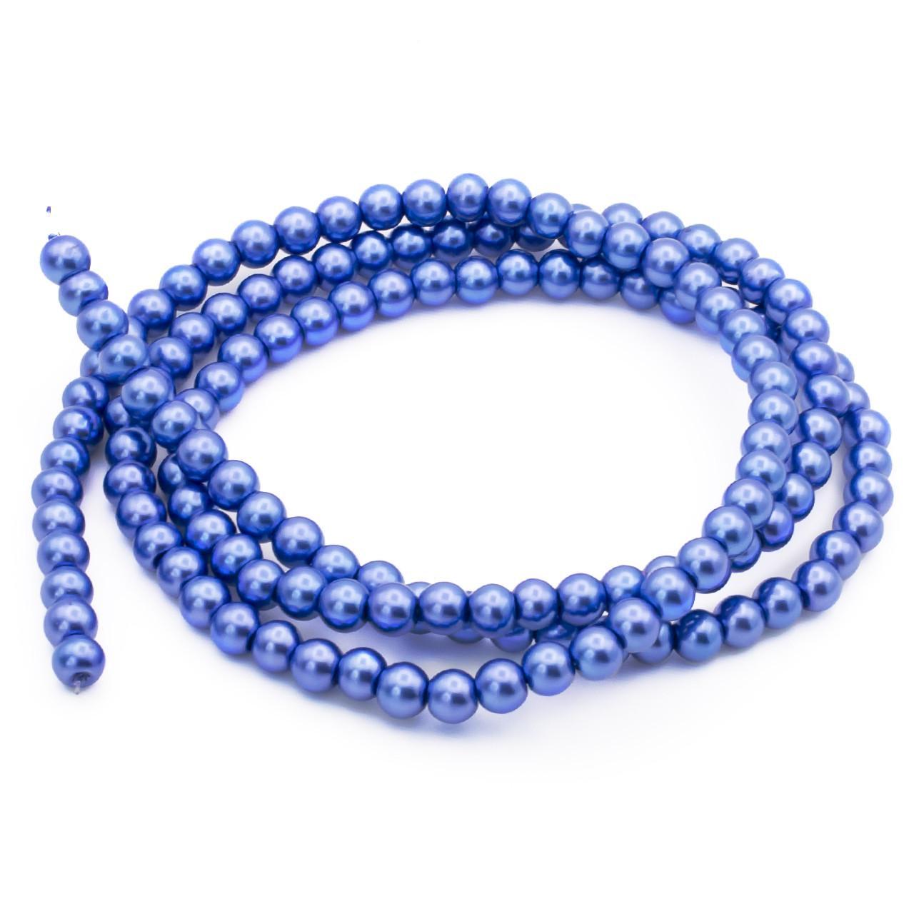 Бусины стеклянные на нитке под жемчуг 6 мм 80 см 145 шт. Сапфир (БЖ0006к24)