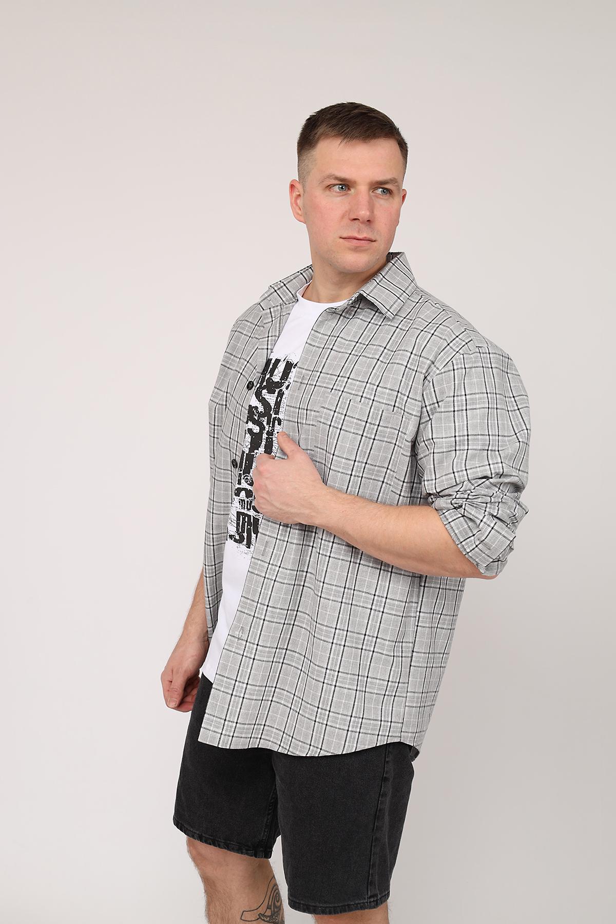 Рубашка с длинным рукавом ЦБ-00272623 мужская р. 50 Серый (SKT001051763) Рубашка с длинным рукавом ЦБ-00272623 мужская р. 50 Серый (SKT001051763)