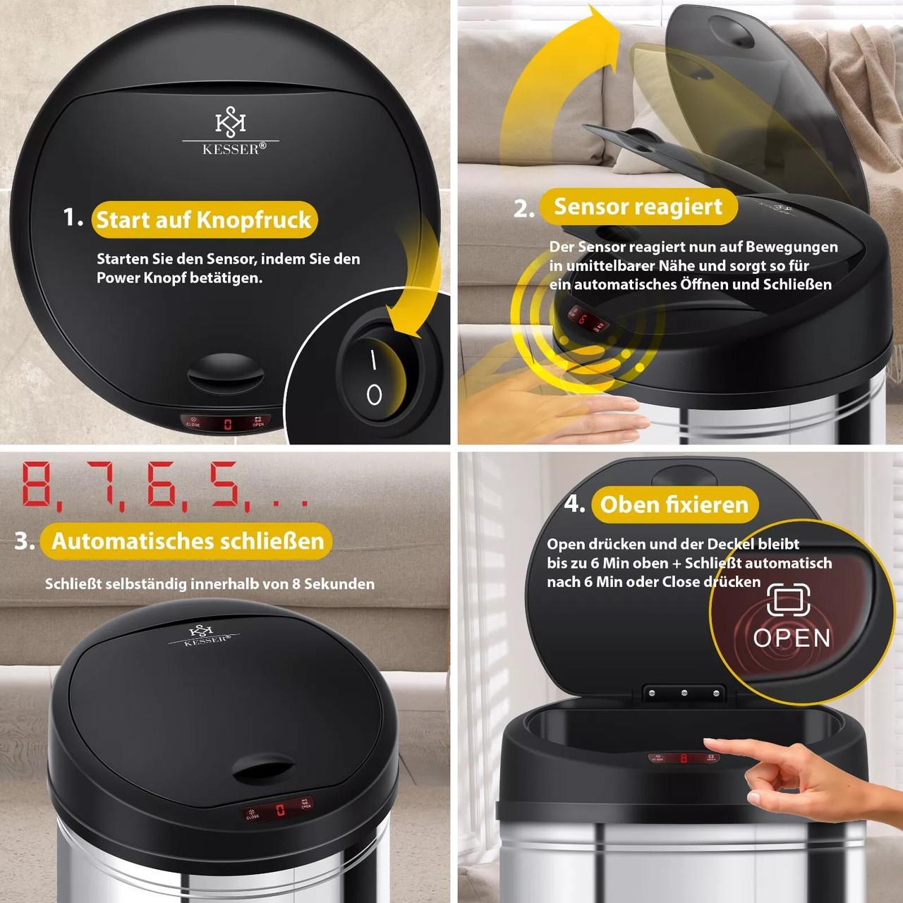 Мусорное ведро с автоматическим датчиком KESSER из нержавеющей стали 56 л Silver - фото 6 Мусорное ведро с автоматическим датчиком KESSER из нержавеющей стали 56 л Silver - фото 6