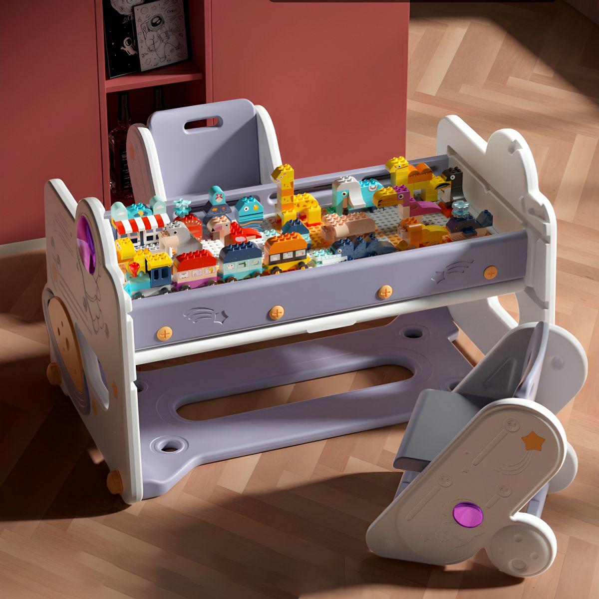 Детский столик-трансформер для творчества Lumpurini Saturno с мольбертом/основой для конструктора и двумя стульями (YYD433)