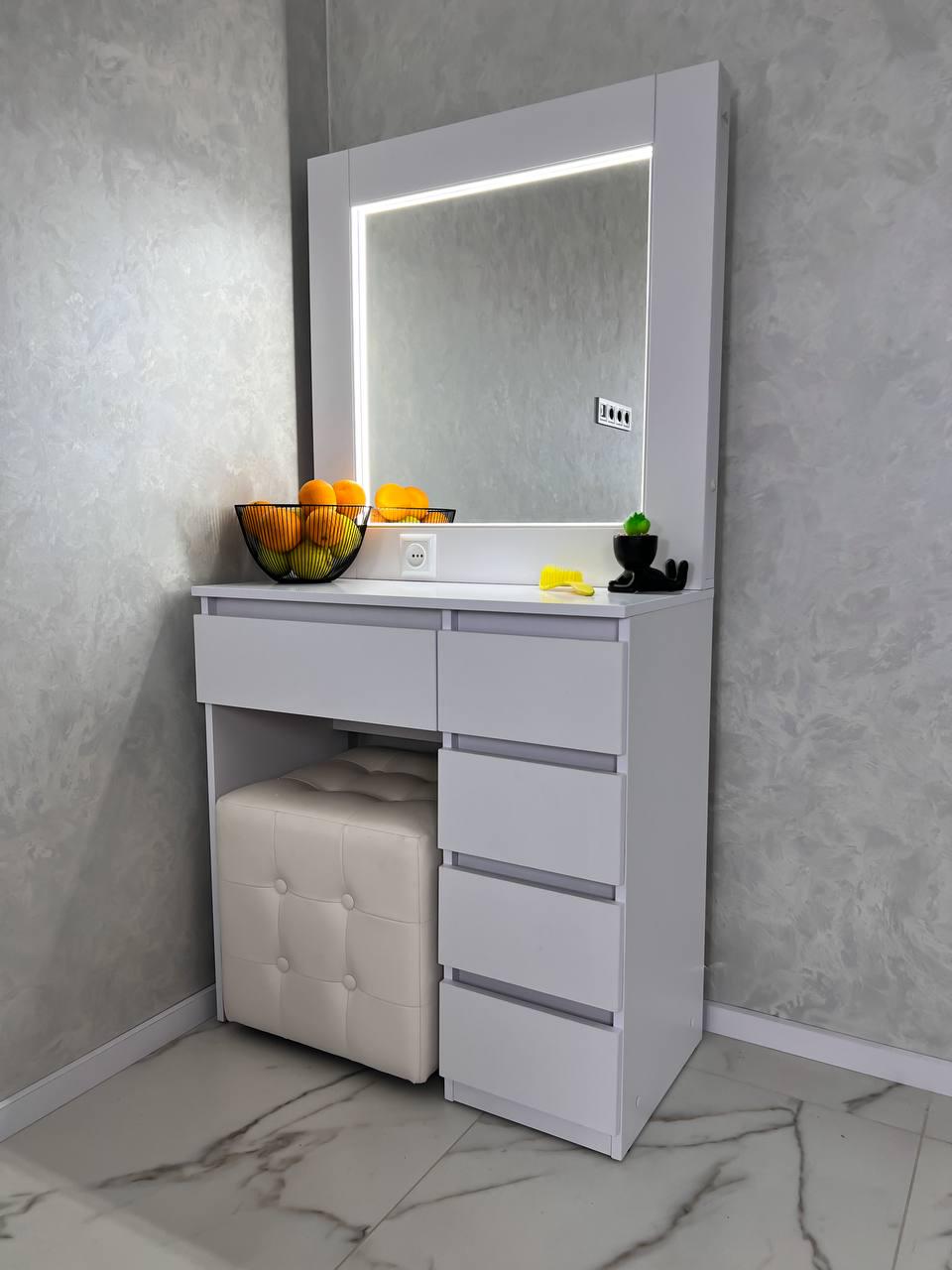 Туалетный столик с LED подсветкой и 5 ящиками 1600х800х400 мм Белый