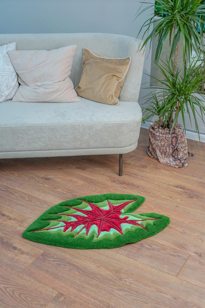 Килим ручної роботи Листок каладіума 100х70 см - фото 5