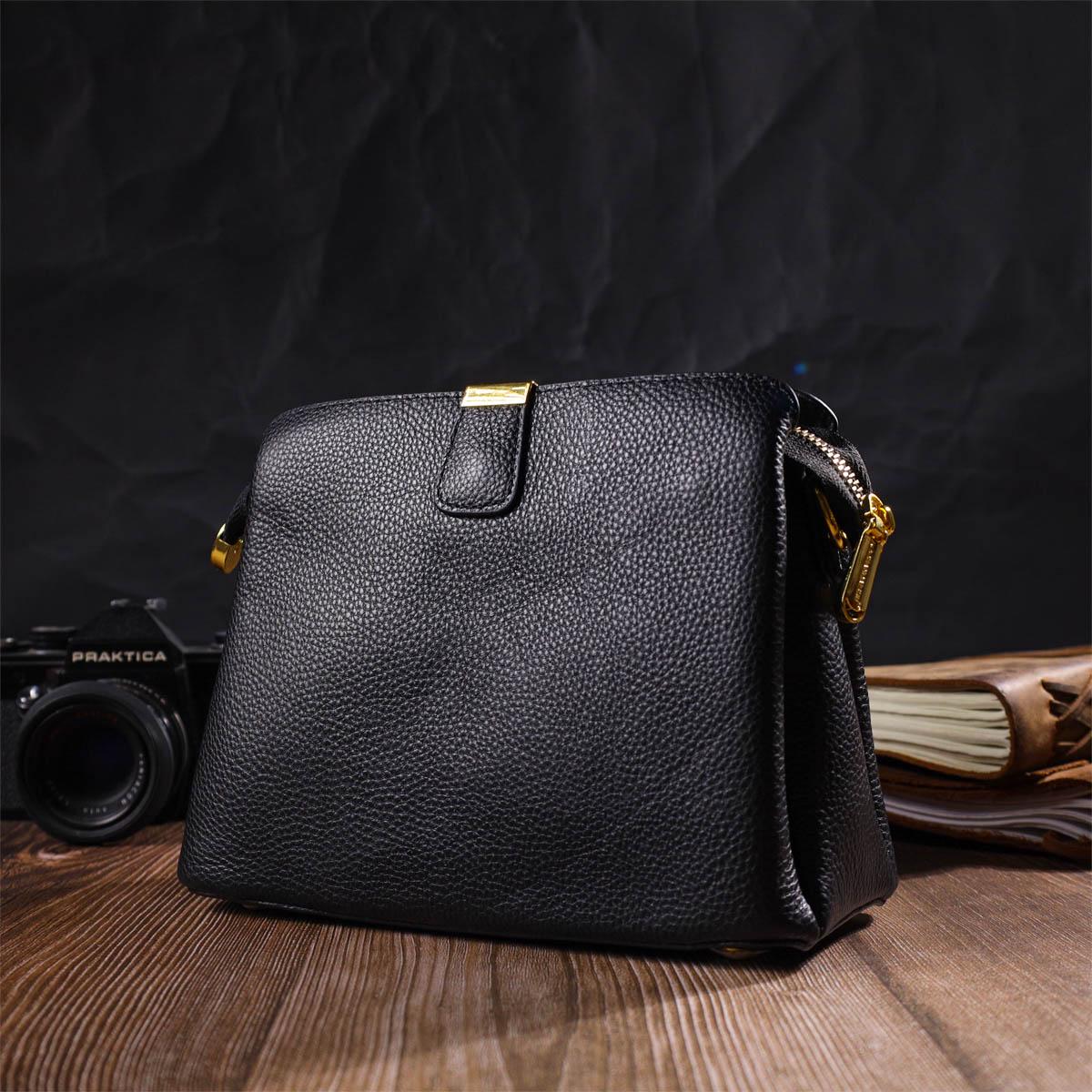 Женская сумка Vintage Bag 22107 3 отделения из натуральной кожи Черный - фото 7