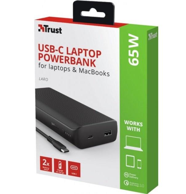 Портативний зарядний пристрій Trust Laro 20000 мАг 65W USB-C Чорний (23892) - фото 5