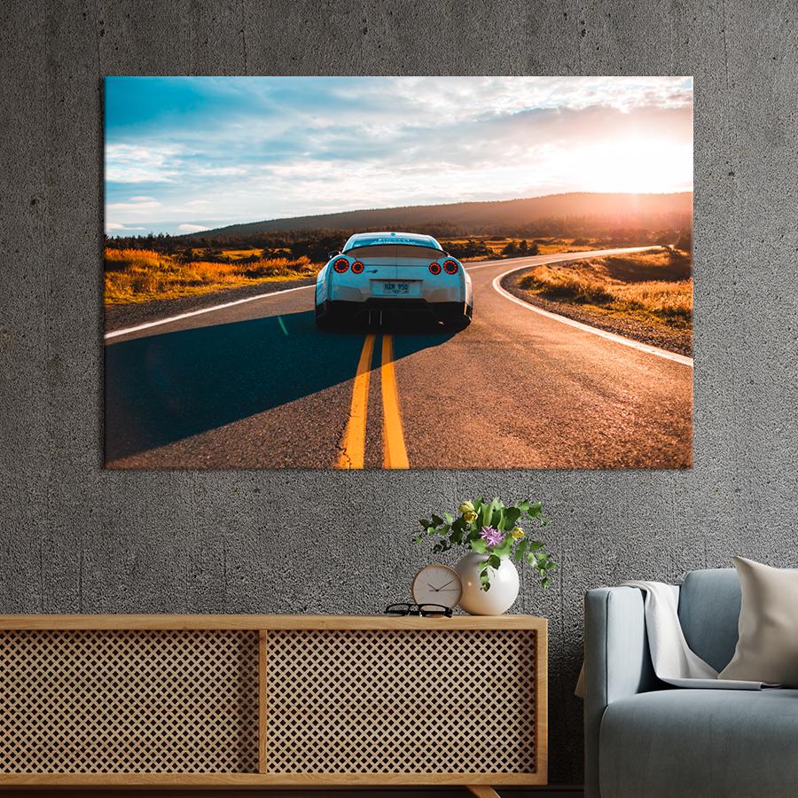 Картина Автомобиль Голубой автомобиль NISSAN GT-R 120x80 см (A1182-1)