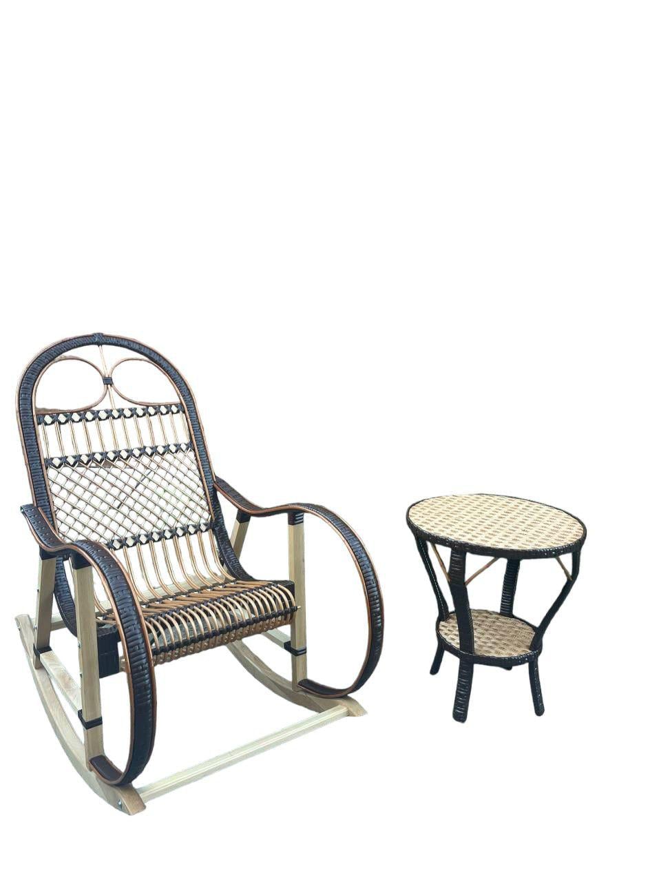 Кресло-качалка со столиком плетеное из ротангу 65x55 см (12406201)