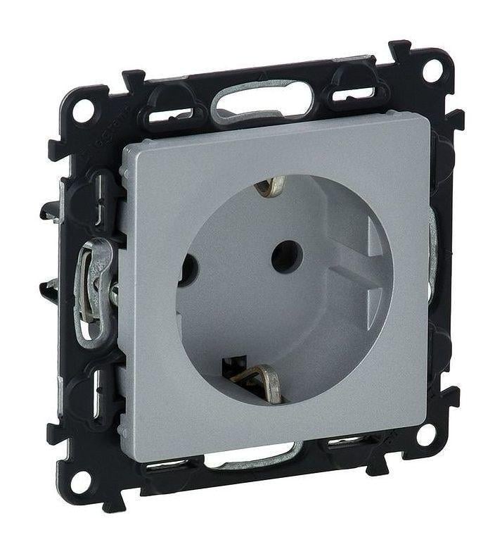 Розетка силовая Legrand Valena Life Schuko автоматические клеммы 16А 250V Алюминий (30309313)