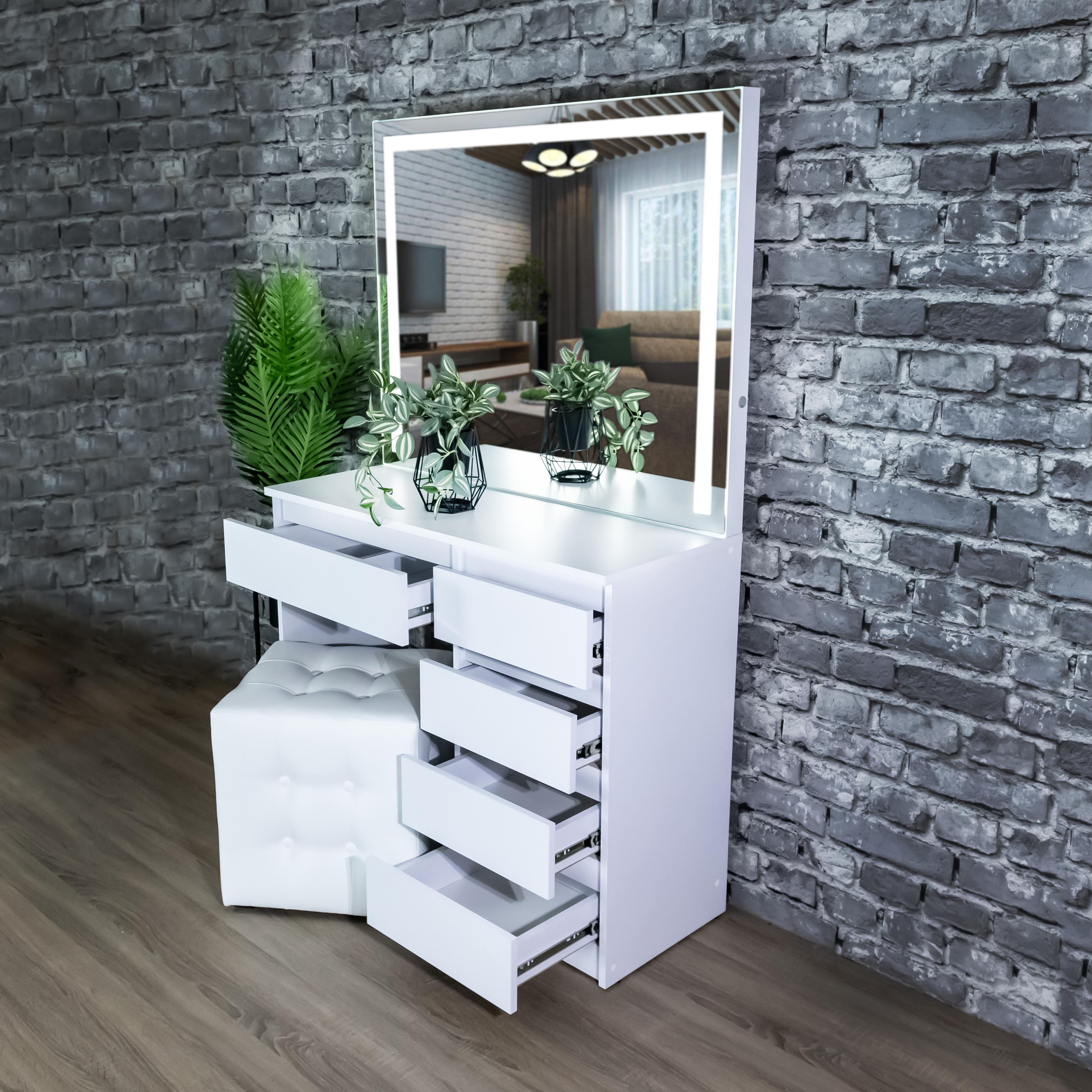 Стіл макіяжний з підсвіткою та шухлядками 160х100х40 см Білий (03/06) - фото 4 Стіл макіяжний з підсвіткою та шухлядками 160х100х40 см Білий (03/06) - фото 4