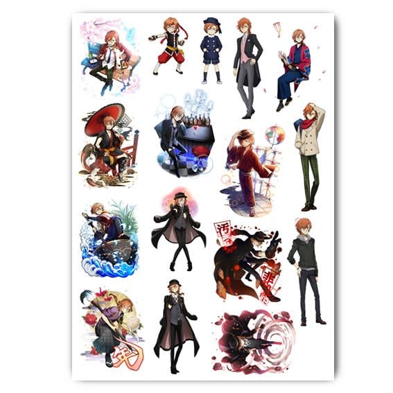 Стикеры наклейки аниме Великий из бродячих псов Чуя А4 лист 29х21 см (stik_122)