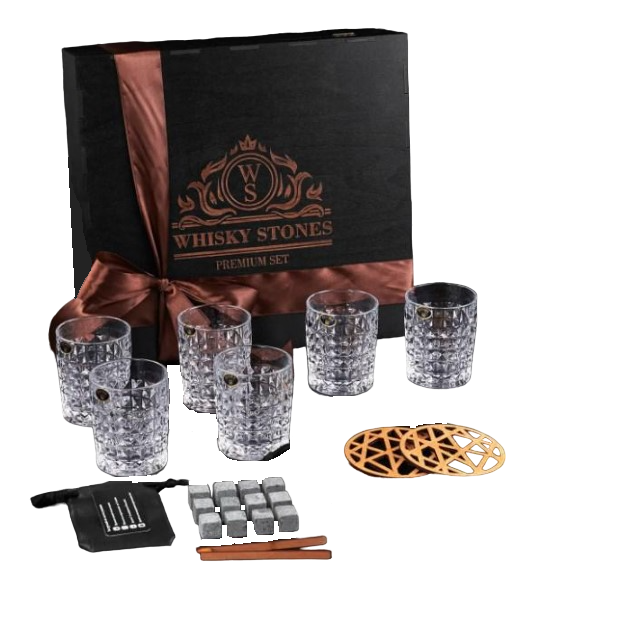 Подарочный набор для алкоголя камни для виски Whiskey Stones 24 шт./6 стаканов Bohemia Diamond 280 мл