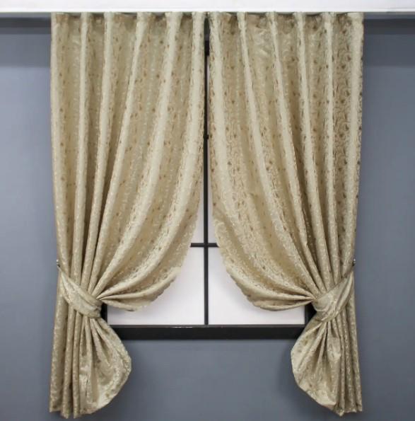 Шторы на кухню жаккард 1,45х1,7 м 2 шт. Кремовый (1583ш 35-0285ш)