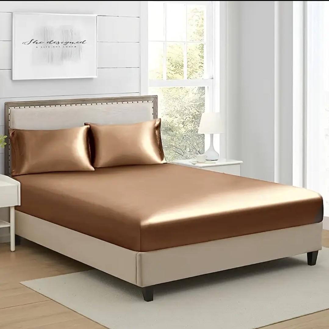 Простынь Атласная на резинке 180х200 см Золотой (2467473609)