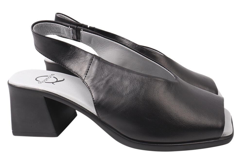 Босоножки женские Aquamarin из кожи на большом каблуке с открытой пятой р. 39 Черный (1996-21LBC)