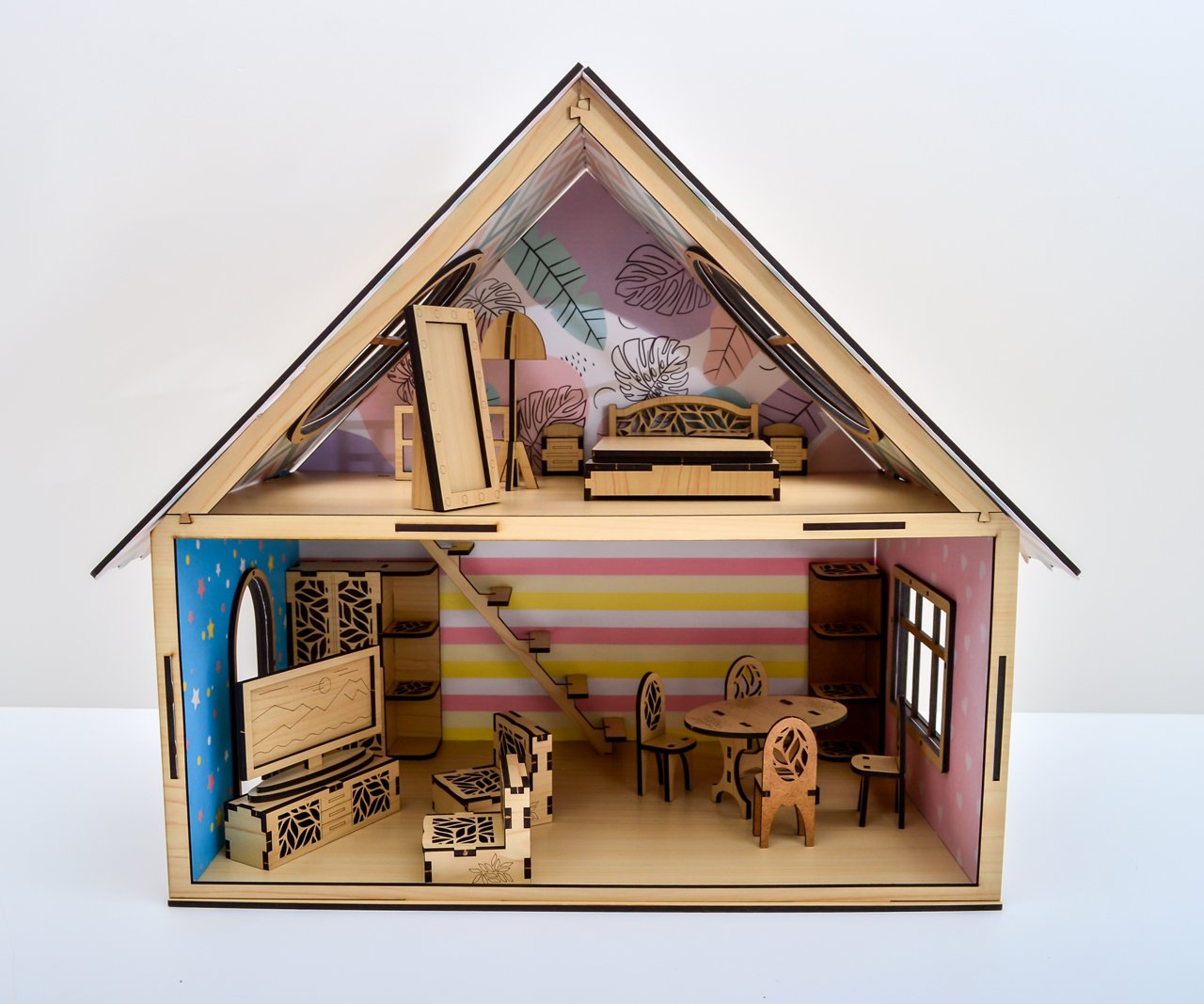 Будиночок для ляльок ЛОЛ 3DBRT Великий ігровий набір з меблями 25 пр. і шпалерами дерев'яний