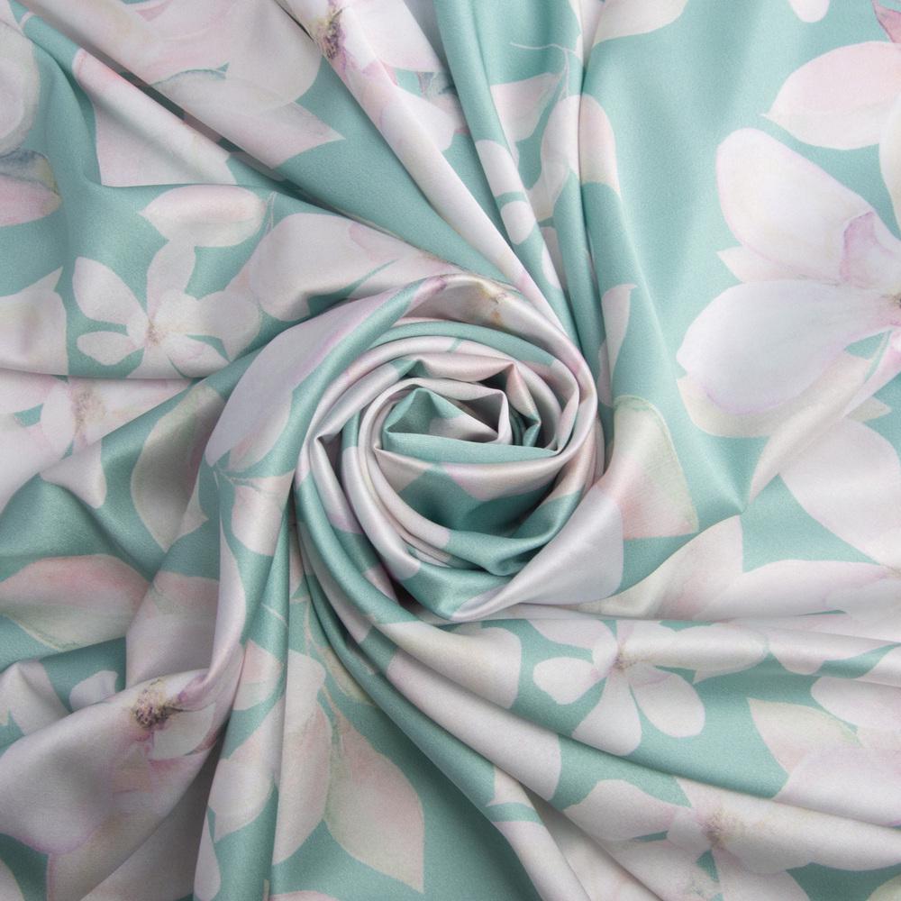 Ткань платевая атлас шелк магнолия Бирюзовый (22973)