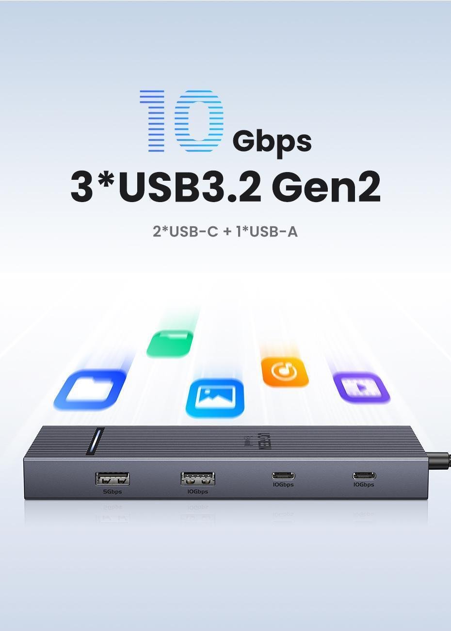 Док-станція USB-C Ugreen 30 100 10 Сірий (45366) - фото 8 Док-станція USB-C Ugreen 30 100 10 Сірий (45366) - фото 8