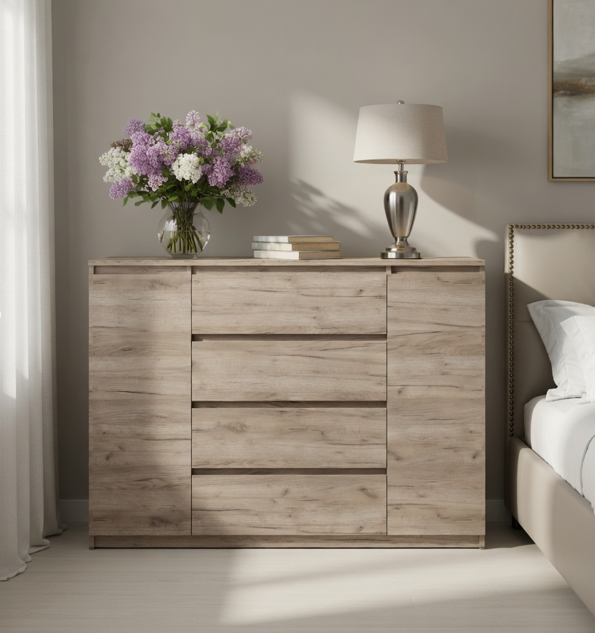 Комод для одежды Мастер Форм Брайт ДСП без ручек 1392х376х950 мм Дуб крафт серый (200961)