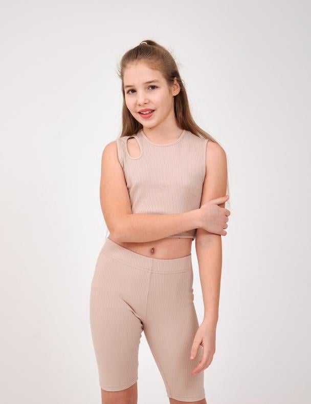 Топ для девочки Smil Рубчик 146 см Бежевый (110892-1)