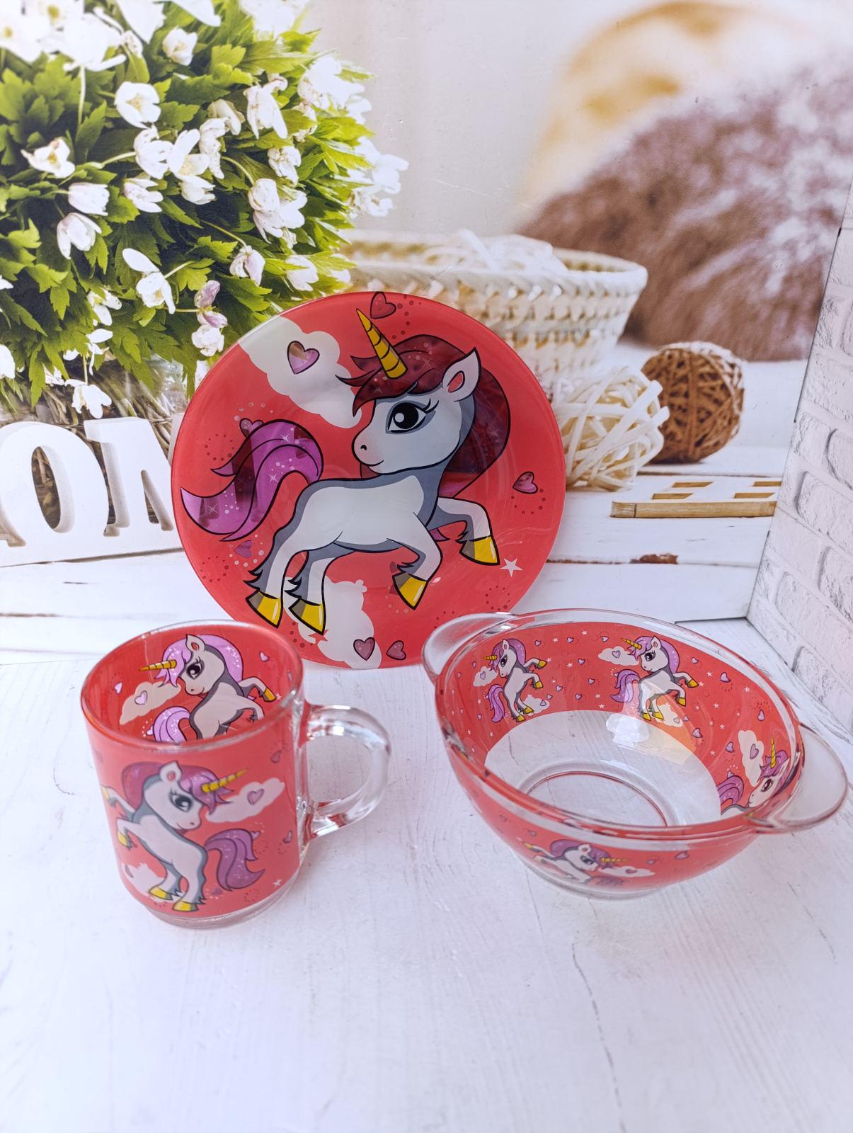 Набор столовой посуды детский Metr+ Единорог стеклянный 3 предмета EDI (33393643) Набор столовой посуды детский Metr+ Единорог стеклянный 3 предмета EDI (33393643)