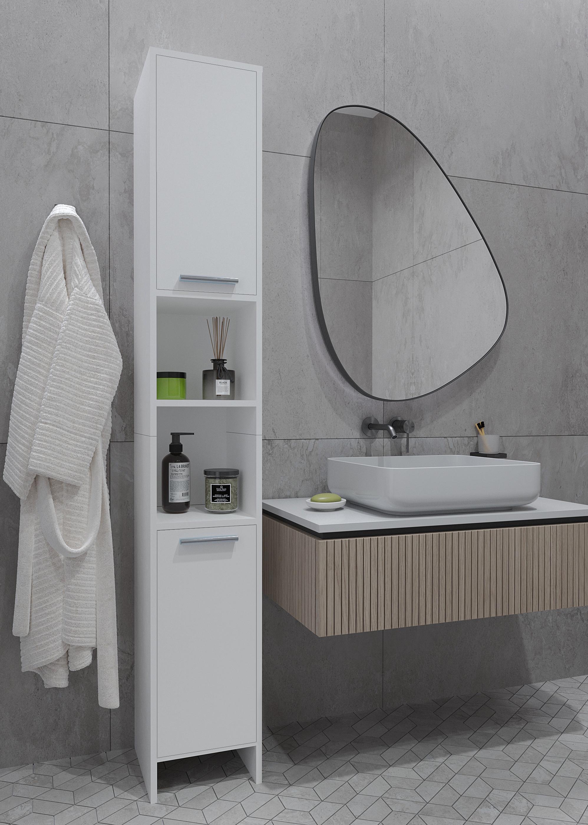 Шафа пенал консоль у ванну кімнату 190х30х30 см Білий