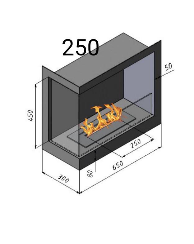 Біокамін вбудований класичний з пальником та захисним склом лінія вогню 250 мм довжина корпусу 650 мм Чорний (11404718 ) - фото 2