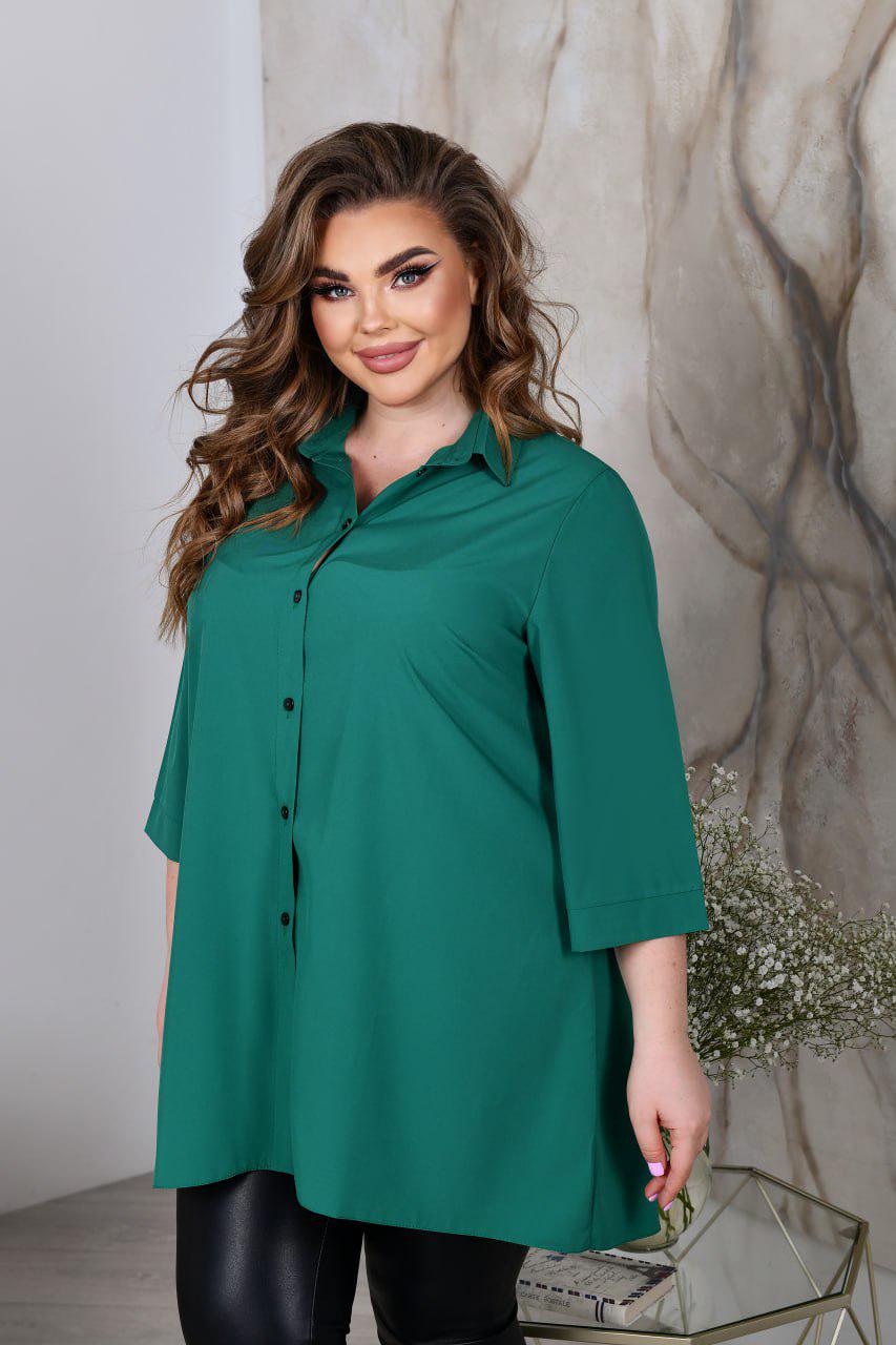 Блузка свободного фасона р. 60-62 Зеленый (7018) - фото 3