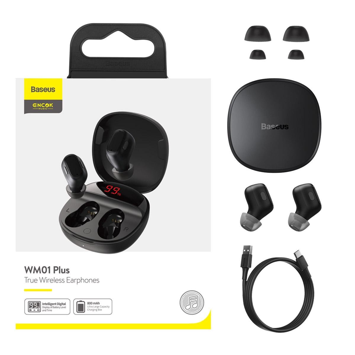 Беспроводные наушники Bluetooth BASEUS Encok True Wireless Earphones WM01 Plus NGWM01P-02 Black - фото 3