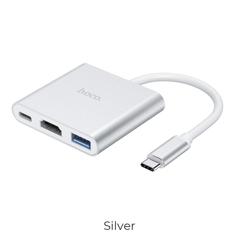 USB-хаб Hoco HB14 Easy use Type-C adapter Type-C to USB3.0+HDMI+PD Silver (6931474725790) - фото 4