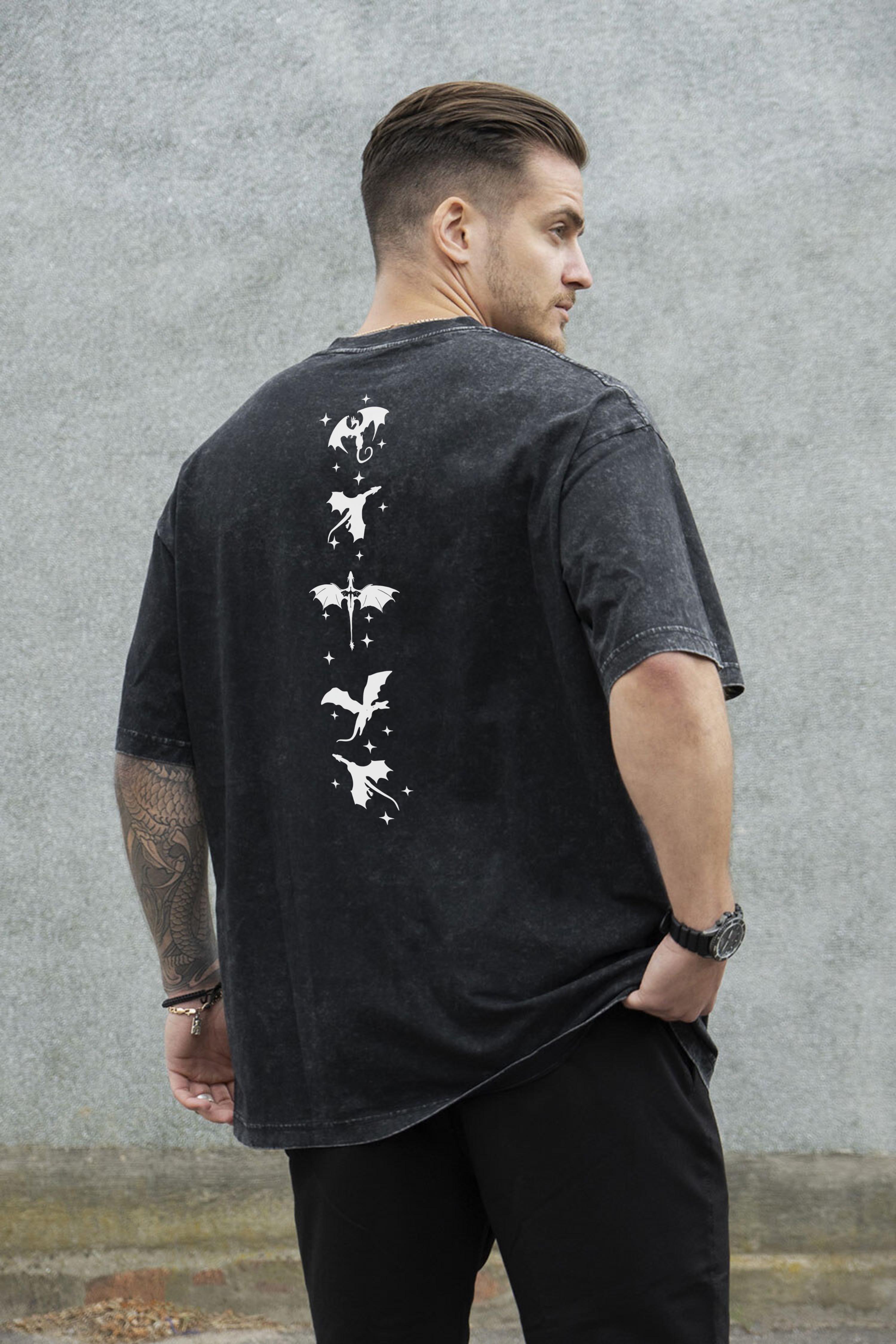 Футболка чоловіча виварена Without Washed з принтом Четверте Крило оверсайз L/XL Black (L8055214) - фото 3