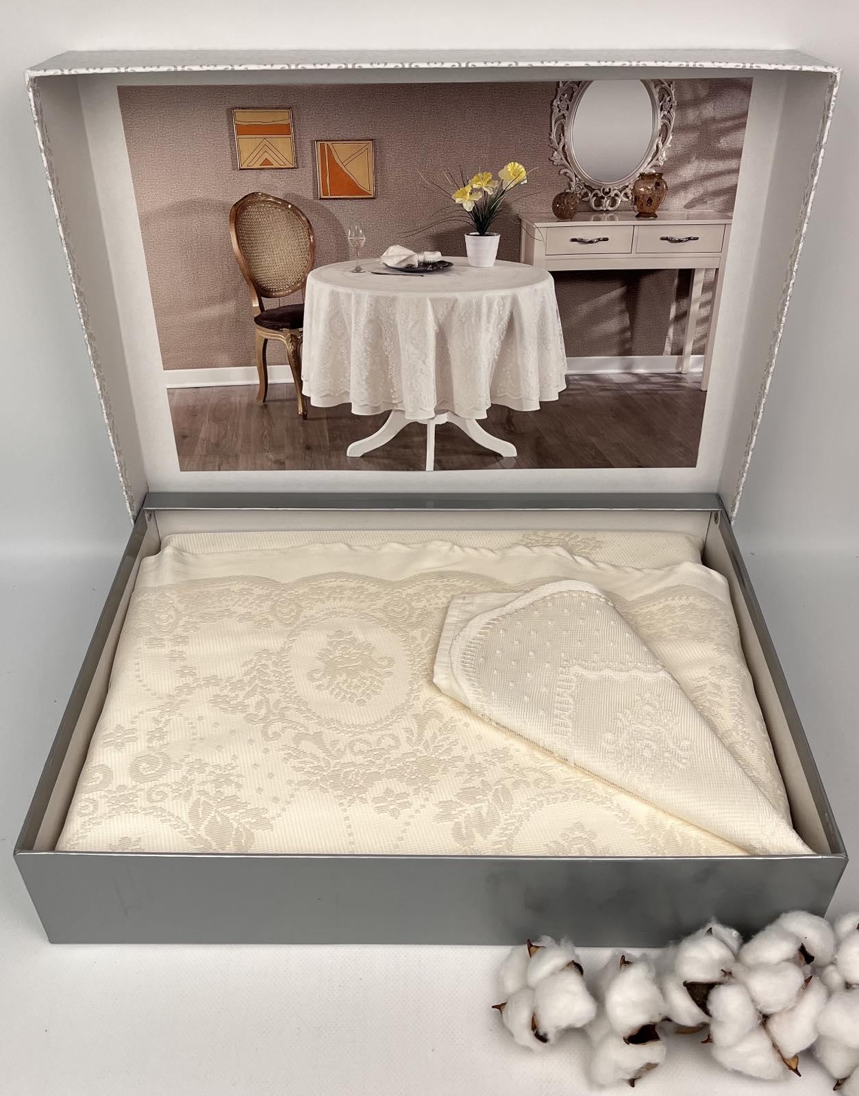 Комплект скатертей Maison D'or Marinella T.Cloth Set d 180/170 см + 12 салфеток Ecru (CN25501)