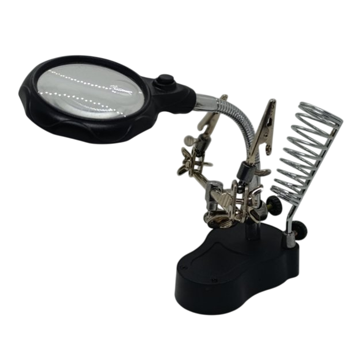 Держатель Третья рука MG14-0170 с лупой 65/17 мм 3,5Х/12Х 2LED с подсветкой Black/Silver/Gold (160424) Держатель Третья рука MG14-0170 с лупой 65/17 мм 3,5Х/12Х 2LED с подсветкой Black/Silver/Gold (160424)