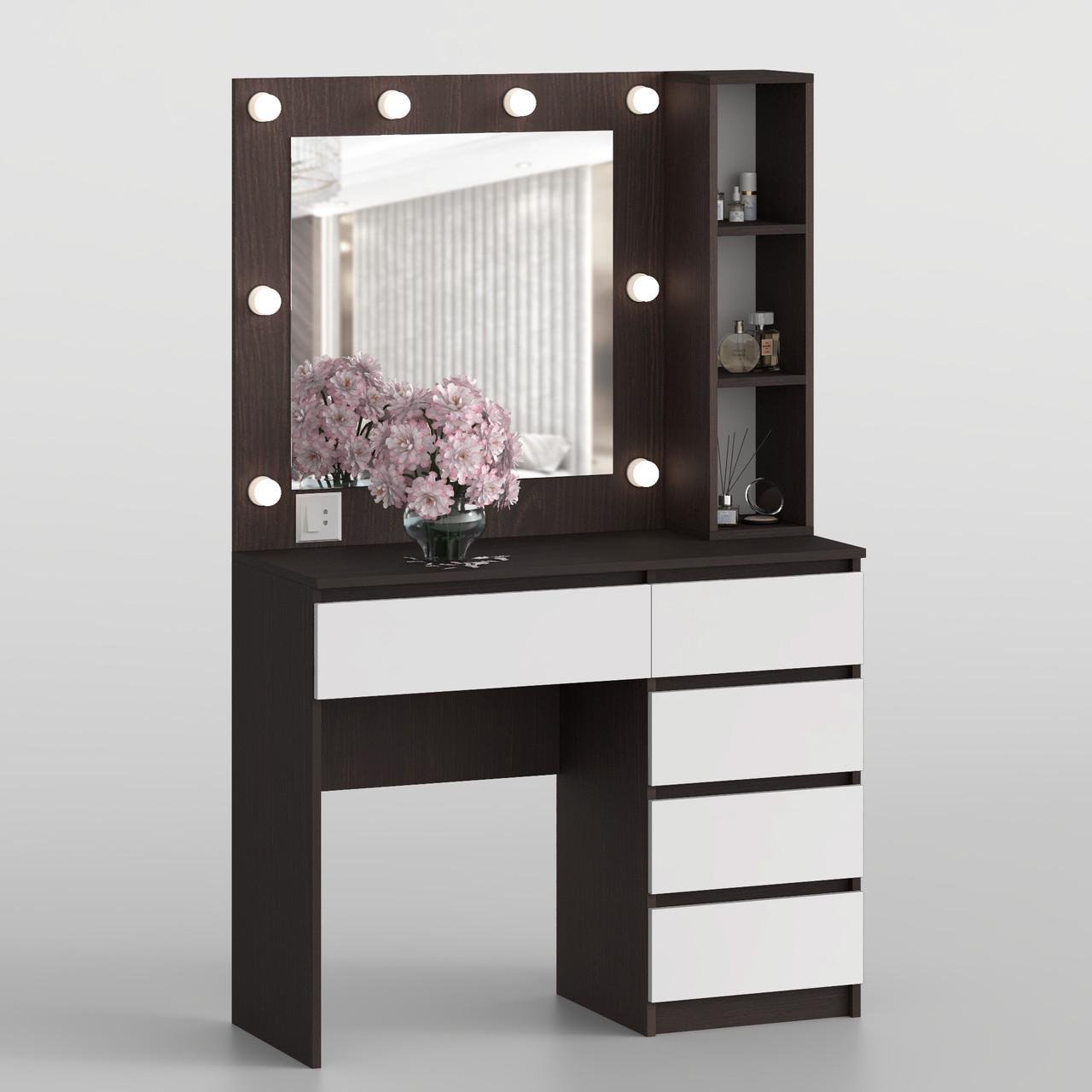 Туалетний столик New and Classic із квадратним дзеркалом 1600х1000х400 мм Венге магія/Білий