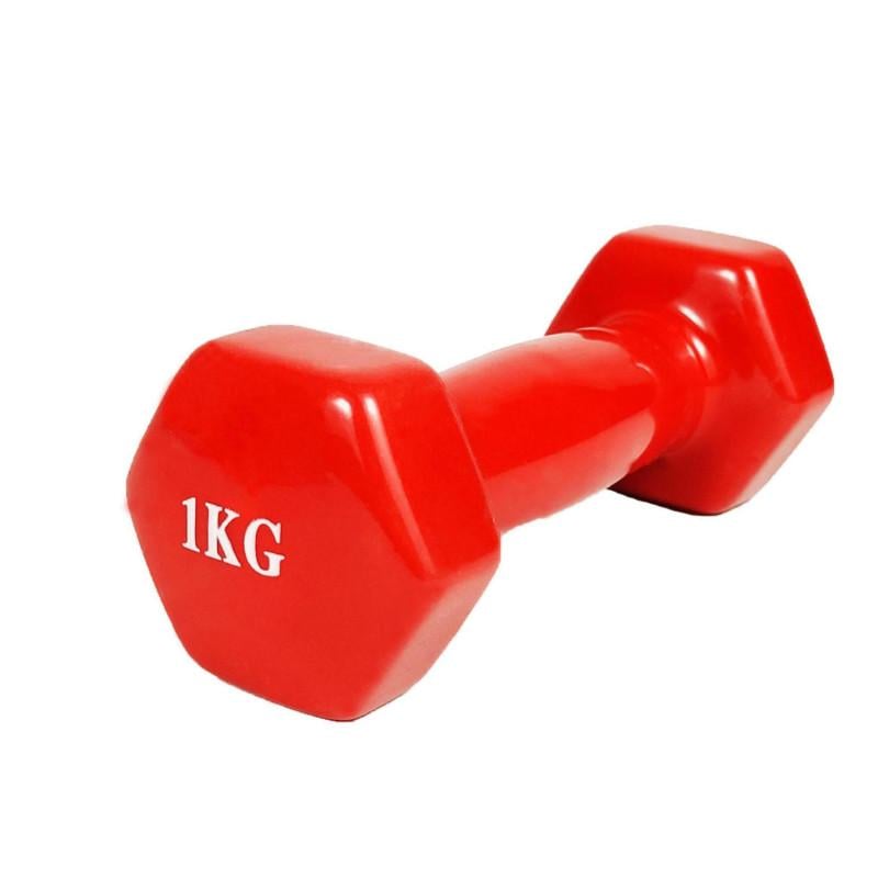 Набір гантель із вініловим покриттям Feel Fit 2 шт. 1 кг Червоний - фото 3