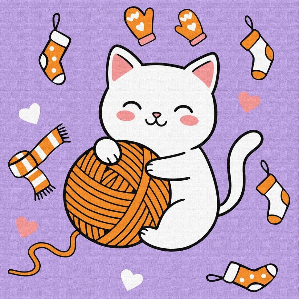 Картина по номерам Ideyka Котик и клубочек картина №3 25x25 см (KHO1235)