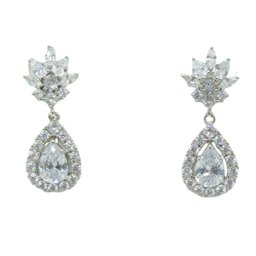 Серьги-гвоздики Liresmina Jewelry с белыми цирконами капельками ААА качества 3 см (1734145191)