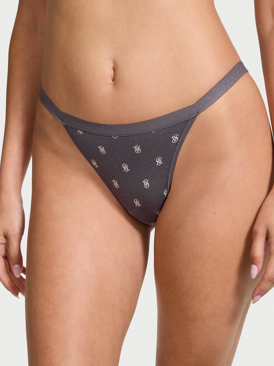 Трусики женские Victoria's Secret Stretch Cotton String Bikini Logo S Серый (2361812968)