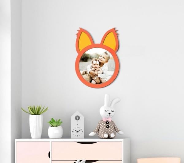 Панно деревянное на стену для спальни детской для семьи Decart Рамка Маленький лисенок 43х51 см рамка 15х20 см