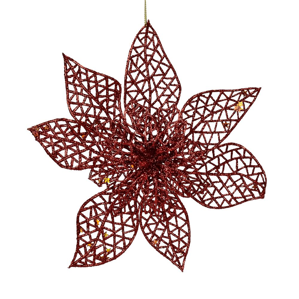 Декор святковий Stenson Квітка з блискітками Червоний (R96218)